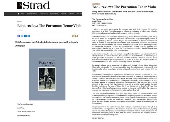 revista The Strad: crítica molt positiva de la versió anglesa del llibre THE PARRAMON TENOR VIOLA
